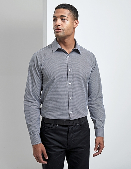 Mens Microcheck (Gingham) Long Sleeve Cotton Shirt