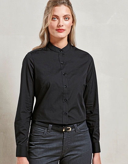 Womens Banded Collar Grandad Shirt
