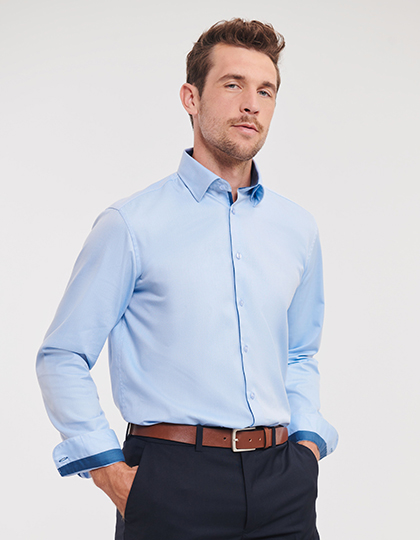Men�s Long Sleeve Tailored Contrast Herringbone Shirt�